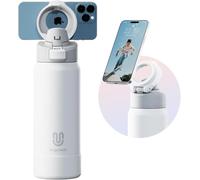magcheer 1L Magnetic Water Bottle with Phone Holder Compatible with MagSafe Insulated Gym Cold Drink Bottle for 24 Hours Tripod Bottle for Travel & Fitness Selfie(White)