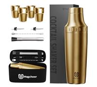 Magcheer Insulated Cocktail Shaker 900ml with 4pcs Stackable Cup | Premium Cocktail Making Kit | Antifreeze Double-Layer Barkeeper Set with Travel Storage Bag for Beginners and Bartenders(Gold)