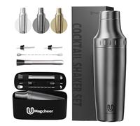 Magcheer Insulated Cocktail Shaker 900ml with Built-in Jigger | Premium Cocktail Making Kit | Antifreeze Double-Layer Barkeeper Set with Travel Storage Bag for Beginners and Bartenders(Grey)