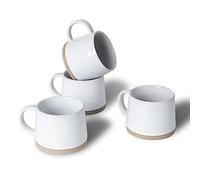 Magclay Ceramic Coffee Mugs Set of 4, 9 Ounce Coffee Cup with Handle, Farmhouse Tea Mug with Spot, Great for Tea, Cocoa, Latte, White