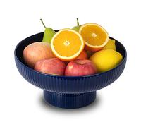 Magclay Ceramic Fruit Bowl with Draining Holes, 10" Large Fruit Basket with Multifunctional Removable Pedestal, Decorative Fruit Bowl for Table Countertop, Fruit and Vegetable Holder, Navy
