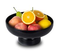Magclay Ceramic Fruit Bowl with Draining Holes, 10" Large Fruit Basket with Multifunctional Removable Pedestal, Decorative Fruit Bowl for Table Countertop, Fruit and Vegetable Holder, Black