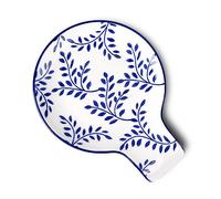 Magclay Porcelain Spoon Rest, 5.5" Ceramic Spoon Holder for Stove Top and Kitchen Counter, Blue and White Utensil Rest with Leaf Pattern, Great Cooking Gifts for Friends, Vintage Kitchen Decorative