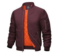 MAGCOMSEN Bomber Jackets Mens Wine Red Winter Outdoor Windproof Coat for Men Cargo Casual Pockets Jackets Men Comfortable Jacket with Round Collar, Wine Red, XXL