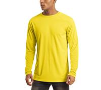 MAGCOMSEN Gym T Shirts for Men Quick Dry Lightweight Tshirt Mens Round Neck Long Sleeve Sun Protection Shirts Yellow