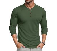 MAGCOMSEN Long Sleeve Tshirt Mens Henley Casual Moisture Wicking Shirts Lightweight Cotton Three-Button Shirts for Men,Army Green,M