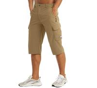 MAGCOMSEN Men Outdoor Walking Short Summer Capri Long Trouser 3/4 Gym Running Activewear Shorts Loose Fit Quick Dry Pants with Zipper Pockets Khaki, 38