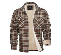 MAGCOMSEN Men's Fleece Jacket Coat,Flannel Cotton Plaid Casual Work Shirt Sherpa Lined Button Down for Winter Fall,Brown,2XL