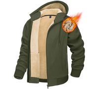 MAGCOMSEN Men's Fleece Lined Winter Jacket Sherpa Casual Work Coat Thick Warm Outwear for Winter Fall, Army Green, L