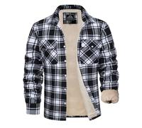 MAGCOMSEN Men's Plaid Fleece Shirts Jacket,Sherpa Lined Button Up Winter Warm Coat long sleeve Flannel Outwear,Black,2XL