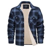 MAGCOMSEN Men's Sherpa Warm Jacket,Flannel Plaid Coat Thermal Lined Casual Work Shirt Winter Long Sleeve for Men,Grey Blue,XL