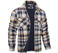 MAGCOMSEN Men's Winter Jackets Warm Plaid Quilted Padded Lined Shirt Coats