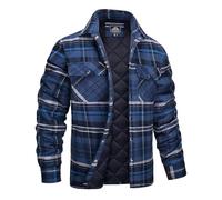 MAGCOMSEN Plaid Button Down Shirt Men Fall Flannel Outdoor Work Jackets Regular Fit Quilted Padded Jackets Blue Grey 2XL