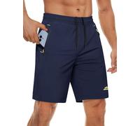 MAGCOMSEN Quick Dry Shorts Mens Gym Running Activewear Shorts Leisure Walking Shorts Adult Workout Shorts Zip Pockets Navy, 40