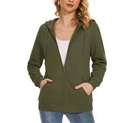 MAGCOMSEN Women's Lightweight Sweatshirt Zip Up Fleece Lined Hoodie Tops Winter Warm Sportswear With Pockets,Army Green,S
