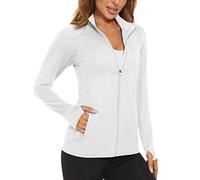 MAGCOMSEN Women's Long Sleeve Shirts UPF 50+ Sun Protection Zip Sweatshirts Hiking Running Athletic Shirts Rash Guard White