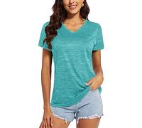 MAGCOMSEN Women's Outdoor Short Sleeve Shirt Breathable V Neck Summer Running Golf T Shirts Moisture Wicking Quick Dry Athletic Shirt Light Green,M