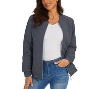 MAGCOMSEN Women's Quilted Jackets Ladies Full Zip Bomber Puffer Coat Winter Casual Fleece Outwear with Zip Pocket, Dark Grey, M