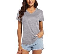 MAGCOMSEN Women's Summer Shirt V Neck Lightweight Running Activewear Shirts Hiking Quick Dry Workout Moisture Wicking T Shirts Light Grey,S
