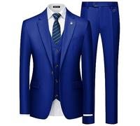 MAGE MALE Mens Suits Slim Fit 3 Piece Tuxedo Suit One Button Solid Prom Wedding Party Blazer Vest Pants Set with Tie, Royal Blue, S