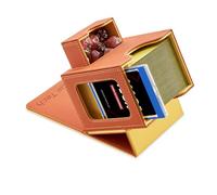 Mage Tech Card Deck Box for MTG Commander - Patented Design, Commander Display, Fits 100 Double-Sleeved Cards, 35pt Card Brick & Dice Tray - Orange/Yellow
