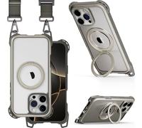 MAGEASY Compatible with iPhone 16 Pro Max Case with 360° Stand - 25ft Ultimate Drop Protection Compatible with MagSafe, Shockproof Case with Crossbody Utility Strap, Aluminum Frame | Odyssey Ultra M