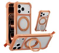 MAGEASY Compatible with iPhone 17 Pro Max 6.9" Case with 360° Rotatable Stand - 20ft Ultimate Drop Protection, Compatible with MagSafe, Embedded Aluminum Frame | Odyssey Stand M (Coral)