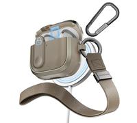 MAGEASY Design for AirPods 4 Case Cover - Rugged AirPods 4 Case with Lock | Work with Cable & Wireless Charging (Only ANC Charge Wirelessly) | Include Carabiner & Wrist Strap - Odyssey, Metal Sand
