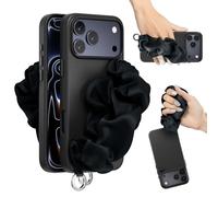 MAGEASY Foulard MagSafe Silk Scrunchie Wristlet Case for iPhone 17 Air 6.5",16ft Drop Protection Raised Bezel, Detachable Finger Loop & Wrist Strap, Clip for Phone Charm (Midnight)