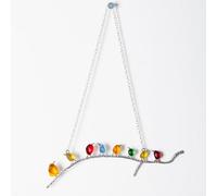 Mageeki Sea Glass Rainbow Birds Decor - Vibrant Wall Hanging Decor Bird Ornament, Handmade Metal Branch Sea Glass Art Piece for Home, Living Room, or Bedroom (Silver)