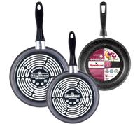 MAGEFESA K2 Gransasso Set of 3 Frying Pans 20/26/28 cm Vitrified Steel Exterior Grey Non-Stick Double Layer Stone Effect Suitable for All Hobs Special Induction 50% Energy Saving