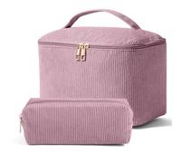 MAGEFY 2Pcs Makeup Bag Set (1 Large + 1 Small), Corduroy Travel Cosmetic Organizer with Handles, Toiletry Bags for Women