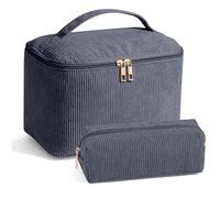 MAGEFY 2Pcs Makeup Bag Set (1 Large + 1 Small), Corduroy Travel Cosmetic Organizer with Handles, Toiletry Bags for Women
