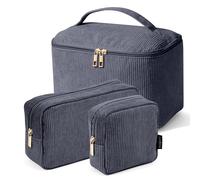 MAGEFY 3 Pcs Corduroy Makeup Bag Set with Dividers, Large Capacity Travel Cosmetic Organizer, Corduroy Large Toiletry Bags for Women