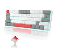 MageGee 60% Mechanical Gaming Keyboard, STAR 61 Compact Blue LED Backlit Wired Keyboards with Detachable USB Type-C Cable, Portable Full Keys Anti-ghosting Gaming Keyboard-Grey & White/Red Switch