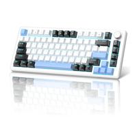 MageGee 75% Mechanical Gaming Keyboard, Compact Blue Backlit Wired Gaming Keyboard with Brown Switches, EVA Foam, Knob Control, STAR75 Portable NKRO PC Gaming Keyboard - White & Blue
