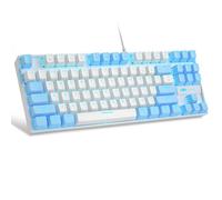 MageGee 75% Mechanical Gaming Keyboard, Red Switch, LED Blue Backlit, 87 Keys Compact TKL Wired Keyboards for Windows Laptop PC Gamer - White/Blue