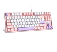 MageGee 75% Mechanical Gaming Keyboard with Red Switch, LED Blue Backlit, 87 Keys TKL Wired for Windows PC Gamer - White/Pink