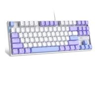 MageGee 75% Mechanical Gaming Keyboard with Red Switch, LED Blue Backlit, 87 Keys TKL Wired for Windows Laptop PC Gamer - White/Purple