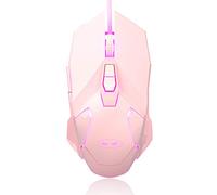 MageGee G10 Gaming Mouse Wired, 7 Colors Breathing LED Backlit Gaming Mouse, 6 Adjustable Speeds, Ergonomic Optical Computer Mouse with 7 Buttons for Windows PC Gamers, Pink