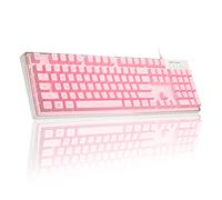 MageGee Gaming Keyboard, 7 Solid Colors Backlit Wired Gaming Keyboard with Clear Housing and Double-Shot Keycaps, K1 Waterproof Ergonomic 104 Keys Light Up Keyboard for PC Desktop Laptop, Pink