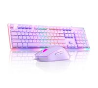 MageGee GK970 Wired Backlit Gaming Keyboard and Mouse Combo - Purple PC Keyboard With Pink Mouse, Adjustable DPI for PC/Laptop/MAC
