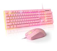 MageGee GT838 Gaming Keyboard and Mouse Combo, 104 Keys RGB Backlit Quiet Wired Keyboards for Laptop PC MAC, with Number Pad, Metal Panel, Anti-Ghosting, Pink