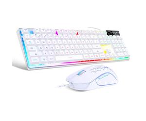 MageGee K1 RGB LED Backlit Gaming Keyboard and Mouse Combo for PC/Laptop (White)