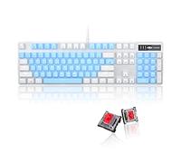 MageGee Mechanical Gaming Keyboard, 104 Keys White Backlit Mechanical Keyboards with Red Switches & Double-Shot Keycaps, Wired Ergonomic Computer Keyboard for Desktop, PC Gamers (White & Blue)
