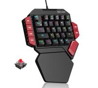 MageGee One Handed Professional Gaming Keyboard, RGB Backlit 35 Keys Mini Wired Mechanical Keyboard with Red Switch for PC Gamer, Support 6 Macro Keys - Black/Red