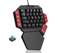 MageGee One Handed Professional Gaming Keyboard, RGB Backlit 35 Keys Mini Wired Mechanical Keyboard with Blue Switch for PC Gamer, Support 6 Macro Keys - Black/Red