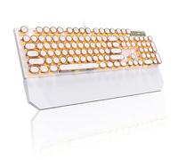 MageGee Typewriter Mechanical Gaming Keyboard, Retro Gold Punk Round Keycaps LED Backlit Wired Keyboards for Laptop MAC PC Gamer, with Magnetic Wrist Rest - Blue Switch