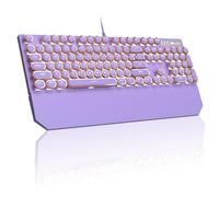 MageGee Typewriter Mechanical Gaming Keyboard, Retro Punk Purple Round Keycaps, 104 Keys LED White Backlit Wired Keyboards for Laptop MAC PC Gamer, with Magnetic Wrist Rest, Blue Switch