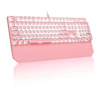 MageGee Typewriter Mechanical Gaming Keyboard, Retro Punk Round Keycap LED White Backlit USB Wired Keyboards for Game and Office, for Windows Laptop PC Mac (Blue Switches/Pink)